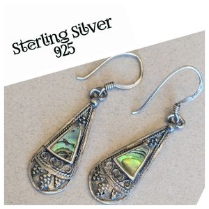 Vintage Mexico 925 Sterling Silver Abalone Shell Dangle Earrings